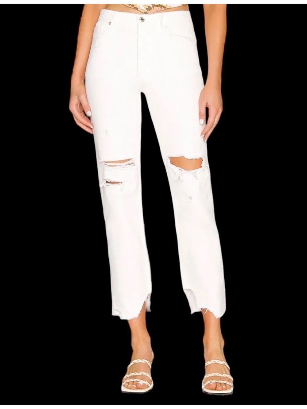 Free People We The Free Tapered Baggy Boyfriend Jeans Distressed White Size 26